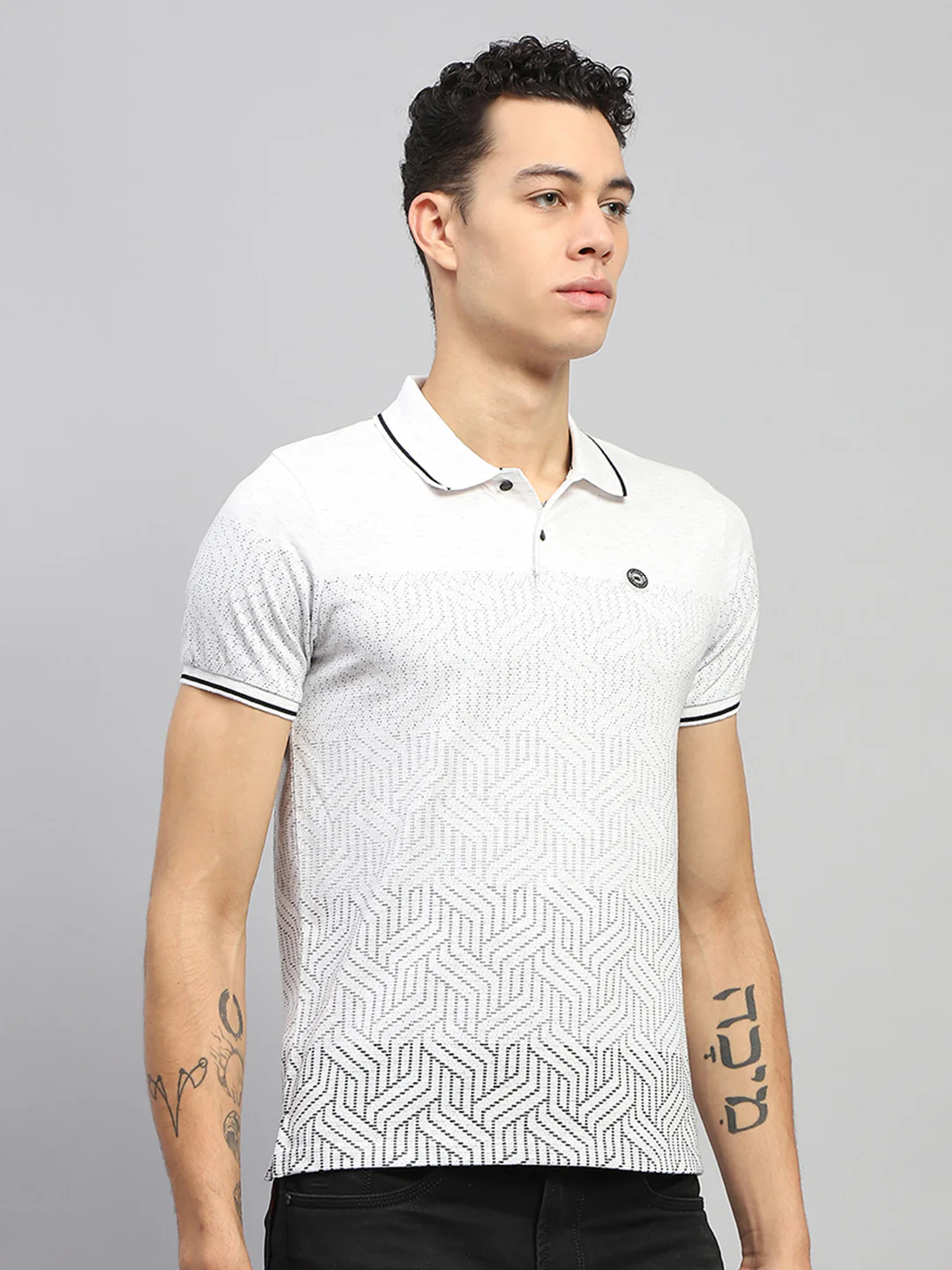 Men White Printed Collar Half Sleeve T-Shirt - Image 4