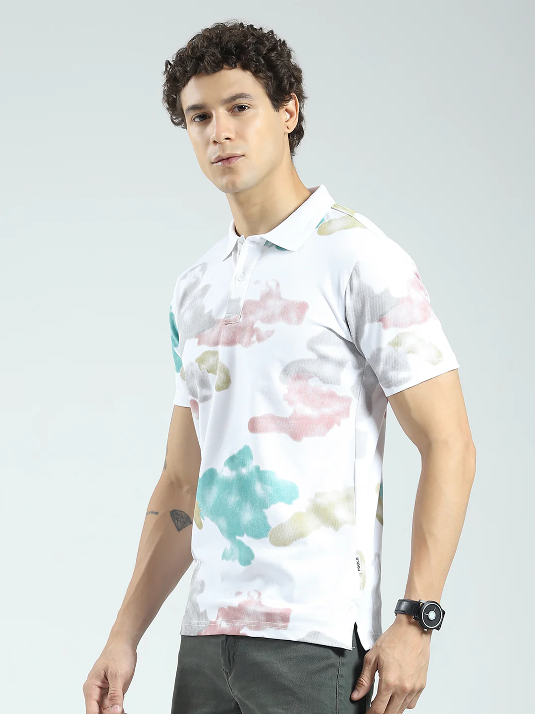 Rock.it Men White Printed Collar Half Sleeve T-Shirt - Image 3