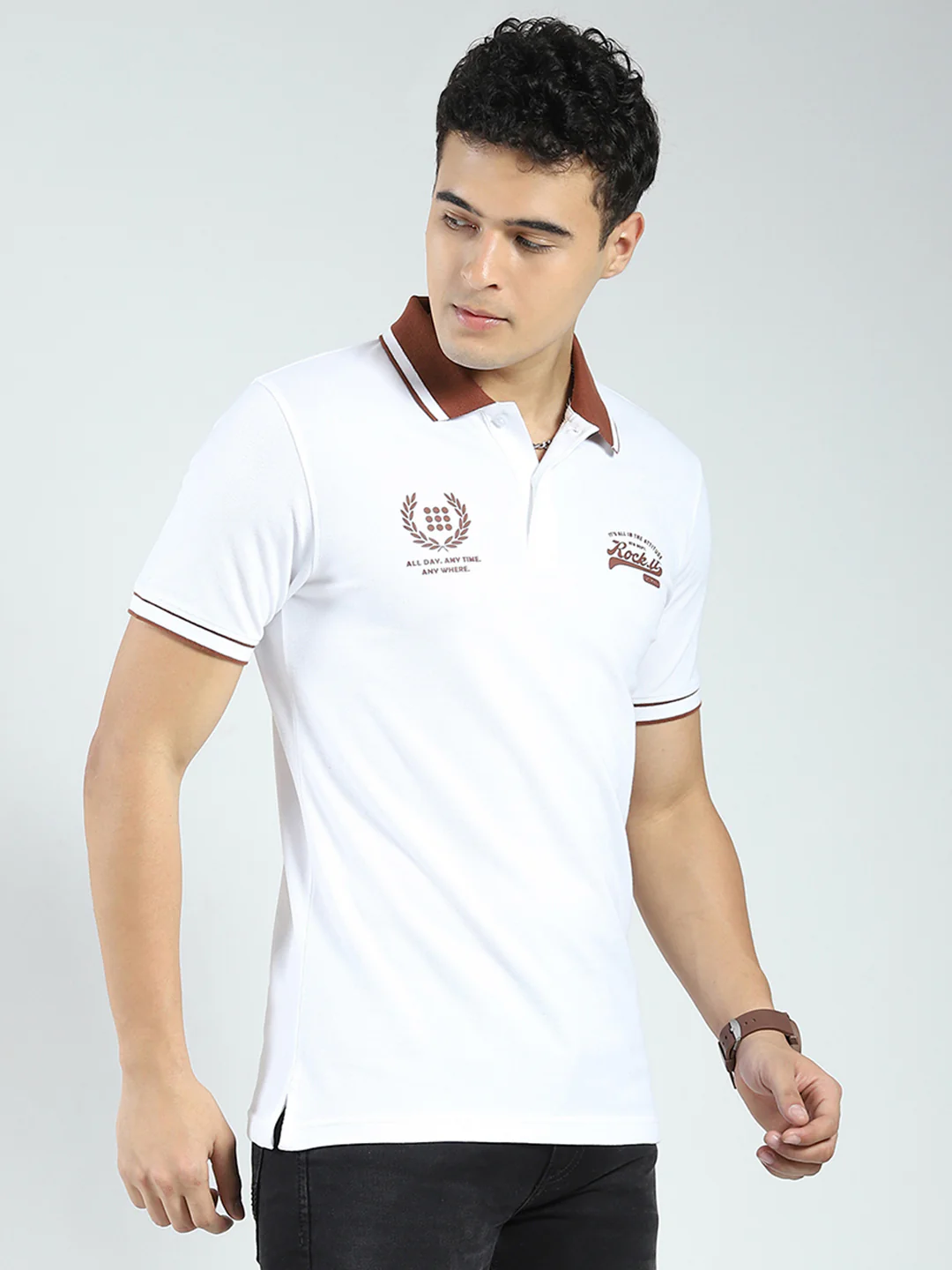Rock.it Men White Printed Collar Half Sleeve T-Shirt - Image 4