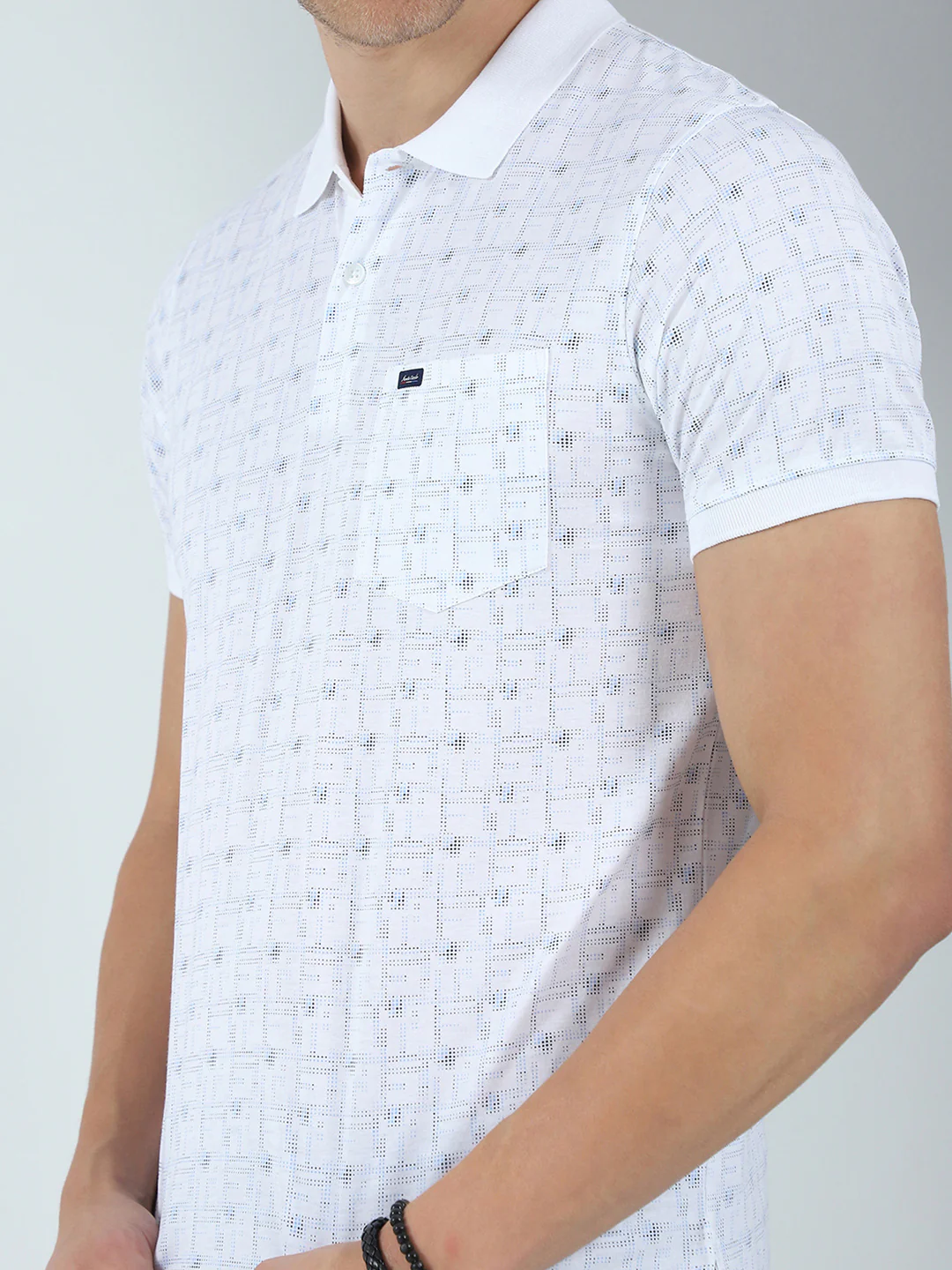 Men White Printed Collar Half Sleeve T-Shirt - Image 7