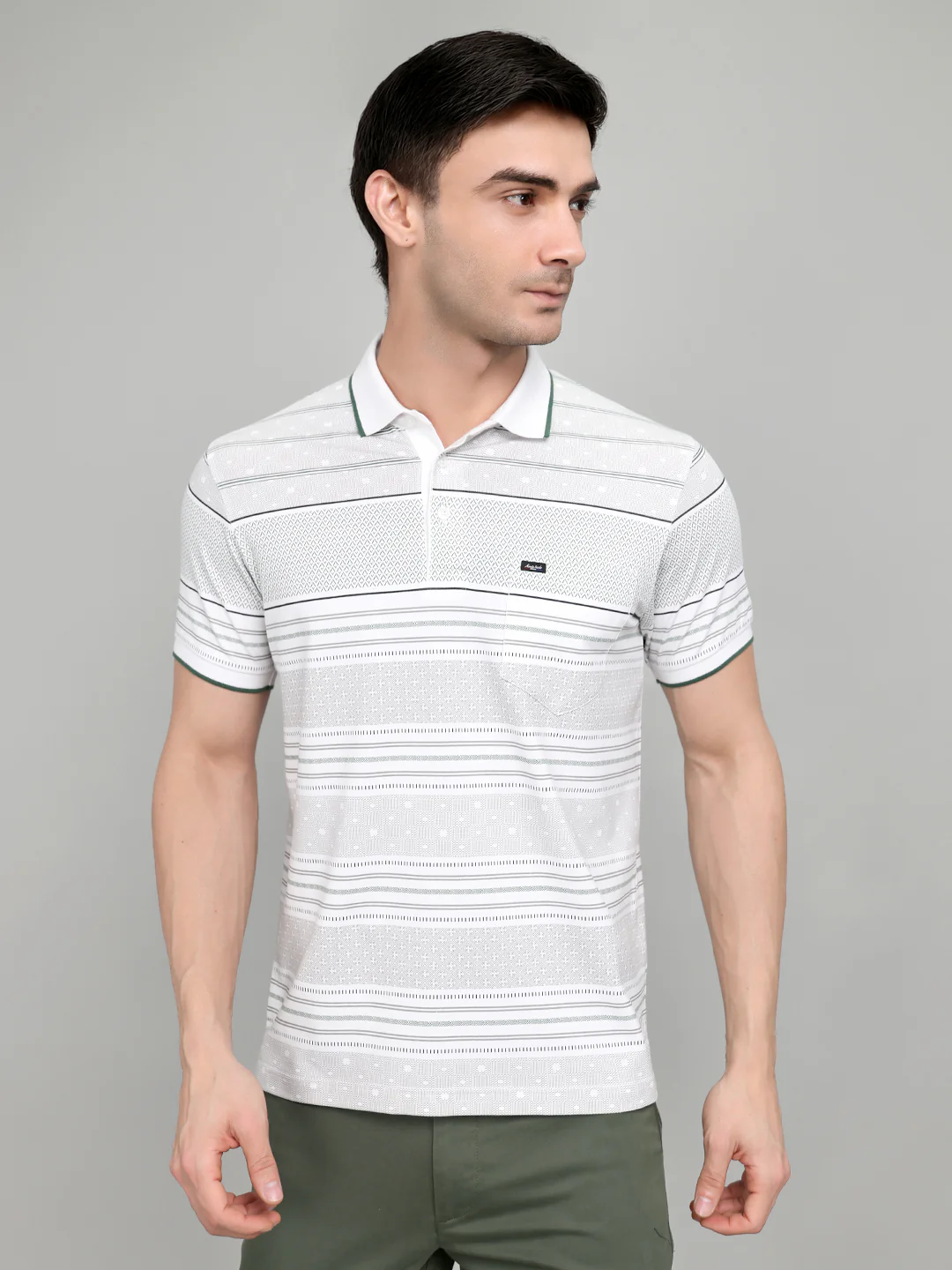 Men White Printed Collar Half Sleeve T-Shirt