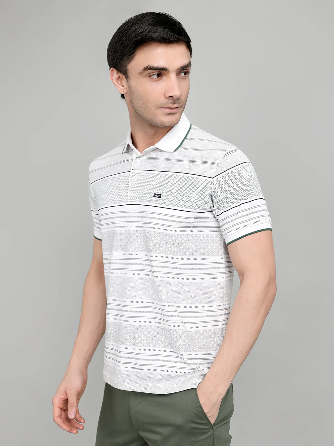 Men White Printed Collar Half Sleeve T-Shirt - Image 2