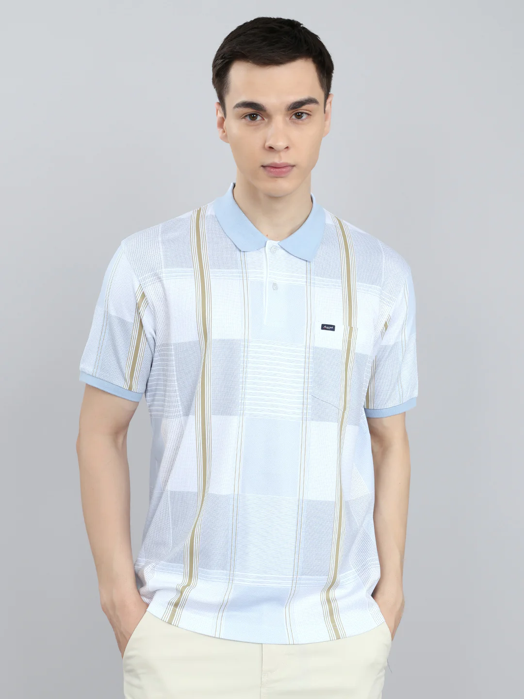 Men White Printed Collar Half Sleeve T-Shirt