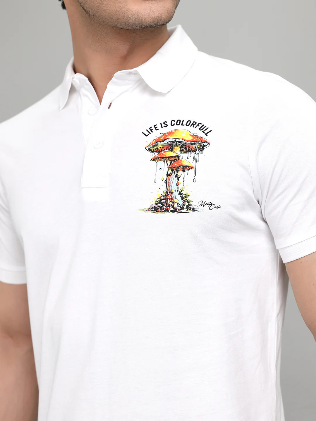 Men White Printed Collar Half Sleeve T-Shirt - Image 4