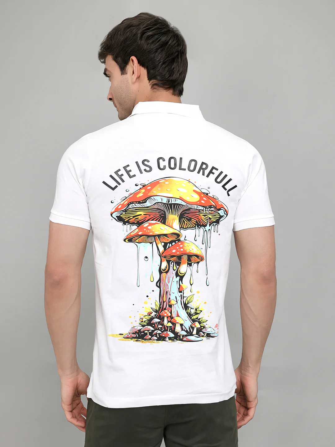 Men White Printed Collar Half Sleeve T-Shirt - Image 5