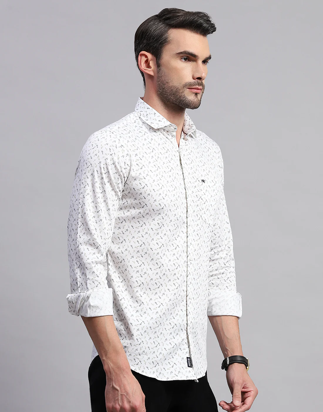 Men White Printed Collar Neck Full Sleeve Shirt - Image 4