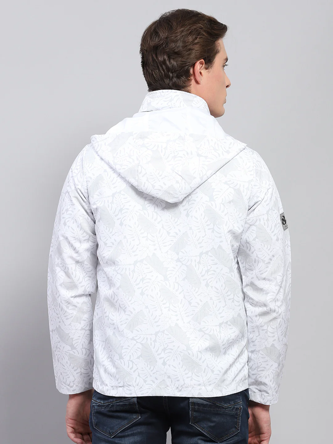Men White Printed Detachable Hood Full Sleeve Jacket - Image 5