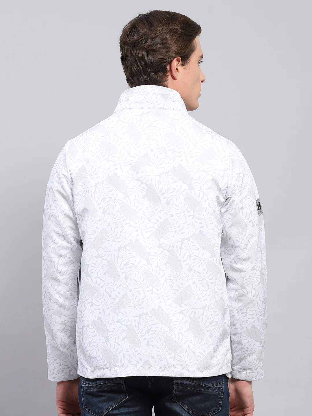 Men White Printed Detachable Hood Full Sleeve Jacket - Image 6