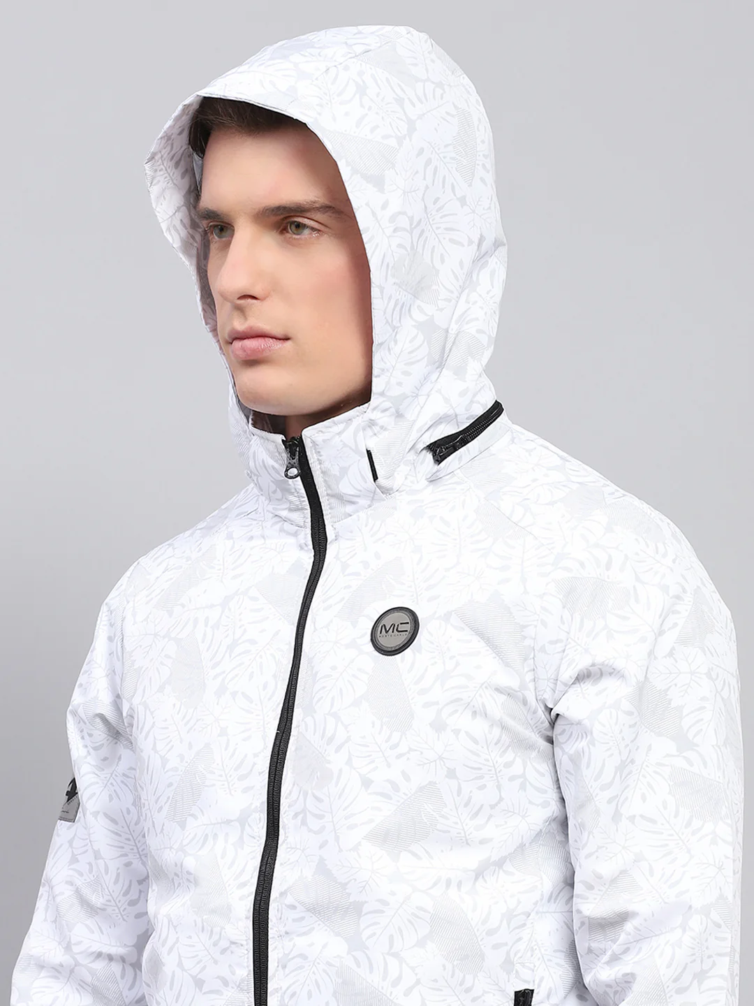 Men White Printed Detachable Hood Full Sleeve Jacket - Image 8