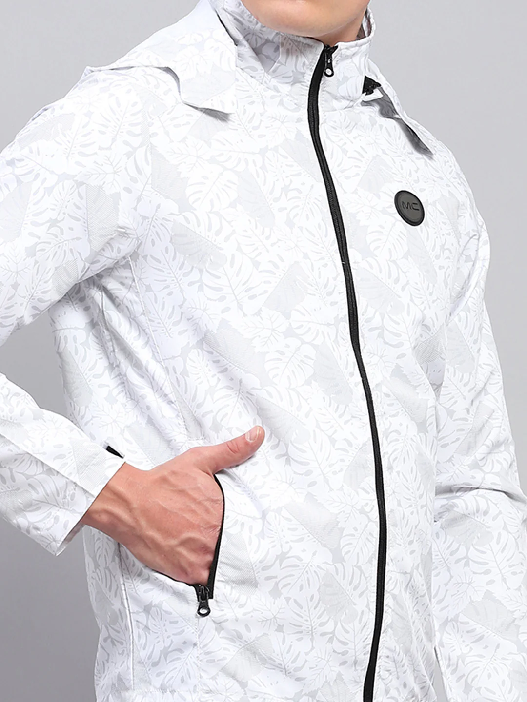 Men White Printed Detachable Hood Full Sleeve Jacket - Image 9
