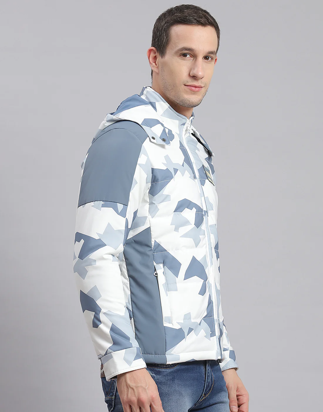 Men White Printed Hooded Full Sleeve Jacket - Image 4