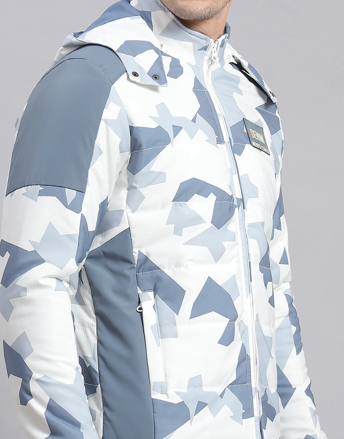 Men White Printed Hooded Full Sleeve Jacket - Image 6