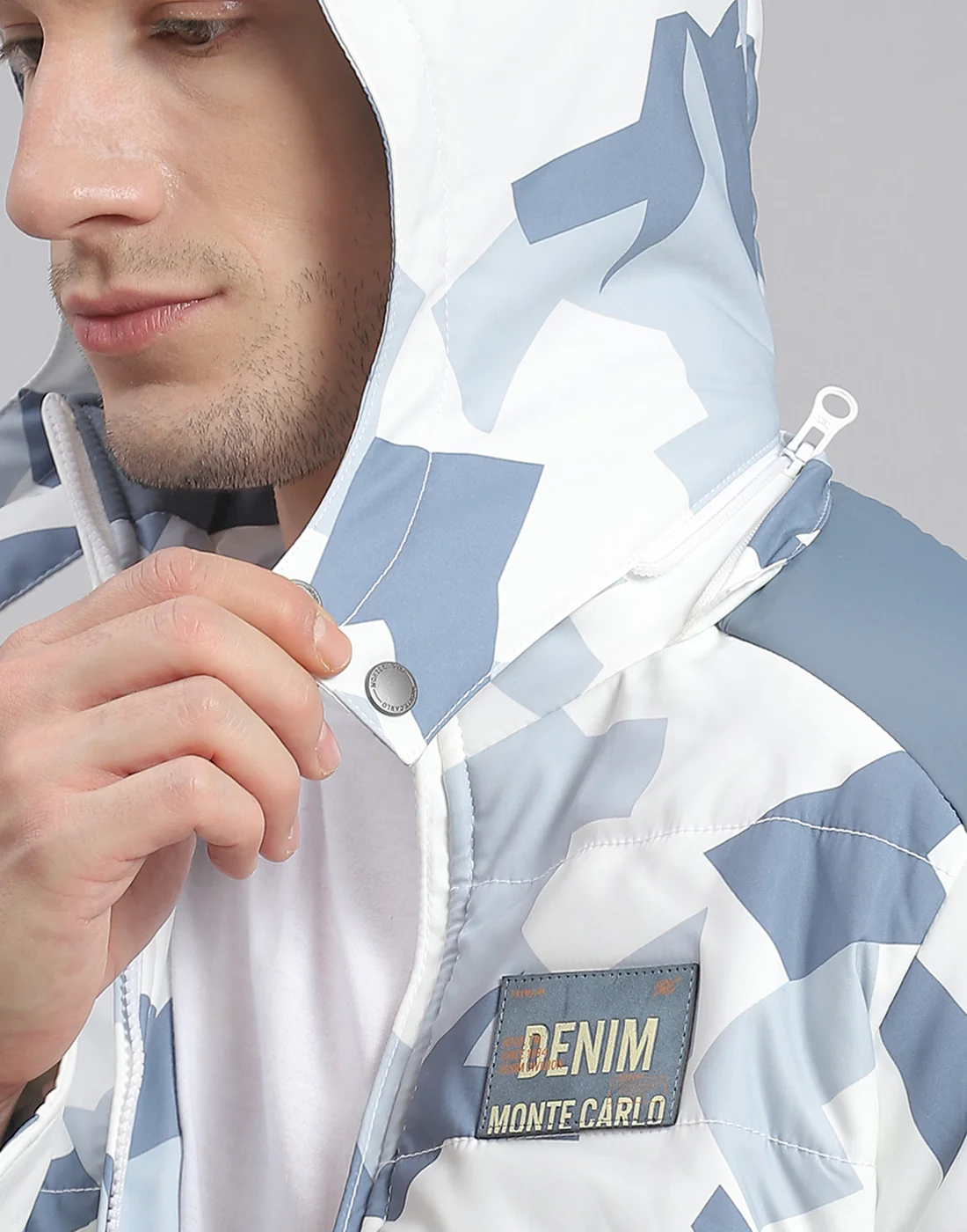 Men White Printed Hooded Full Sleeve Jacket - Image 7
