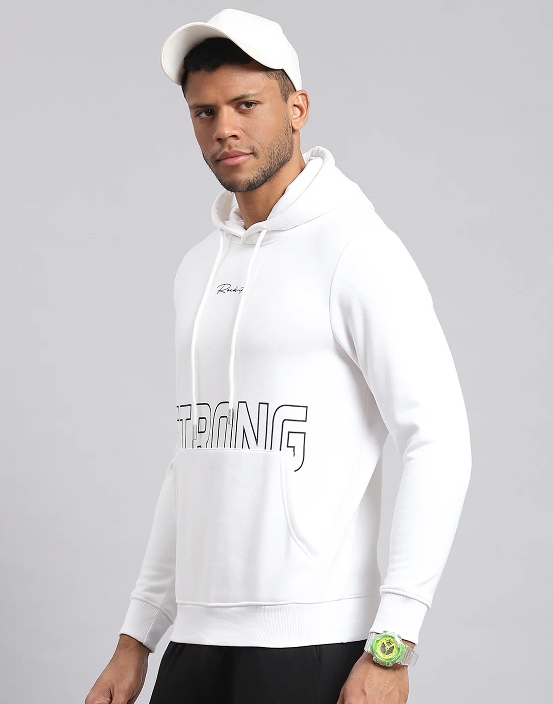 Rock.it Men White Printed Hooded Full Sleeve Sweatshirt - Image 3