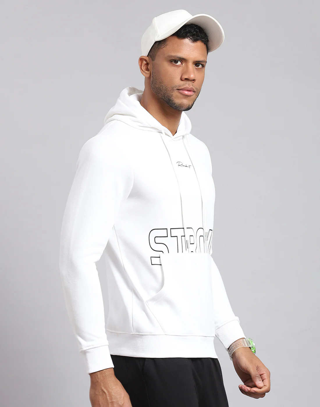 Rock.it Men White Printed Hooded Full Sleeve Sweatshirt - Image 4