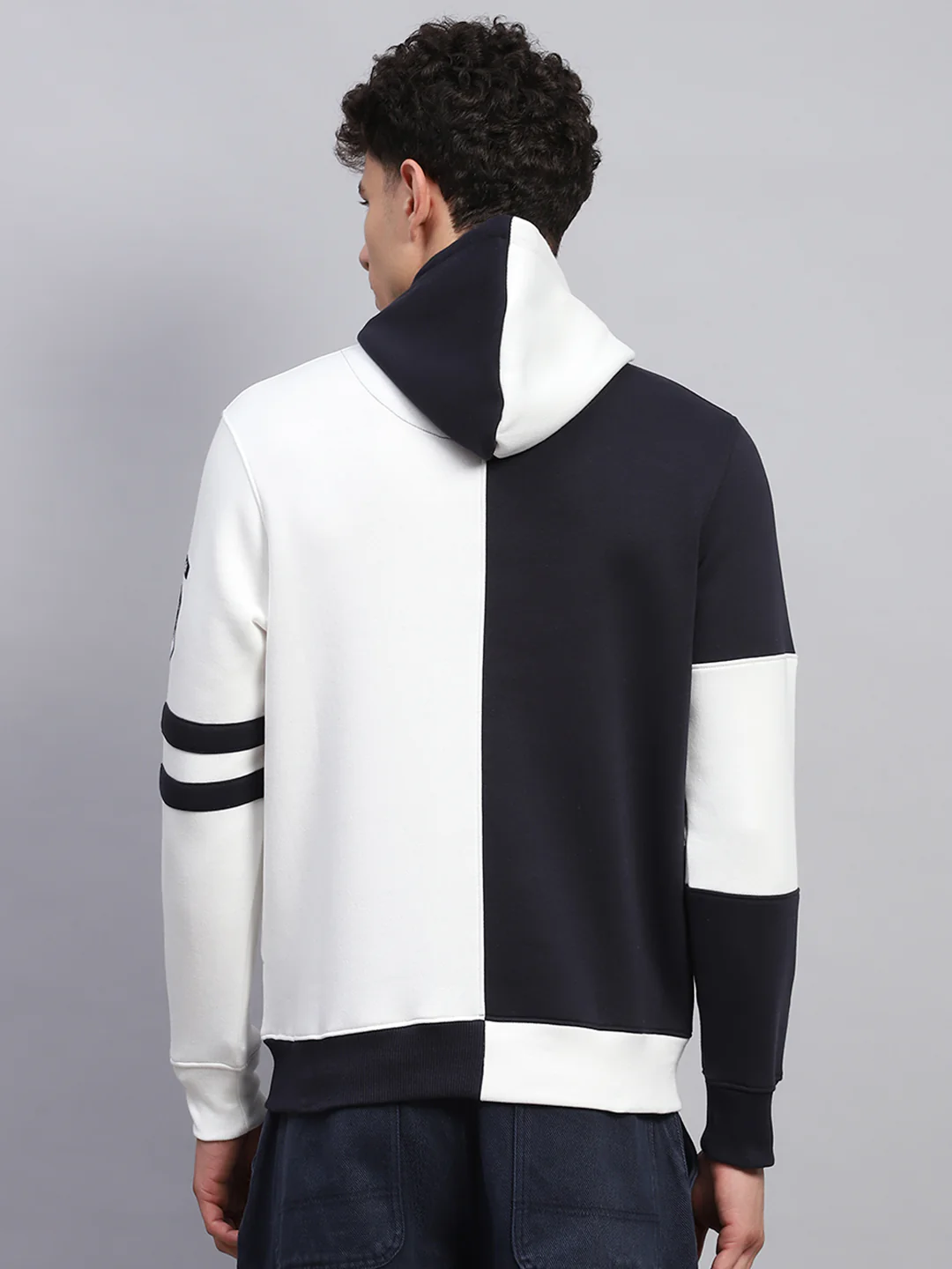 Men White Printed Hooded Full Sleeve Sweatshirt - Image 5