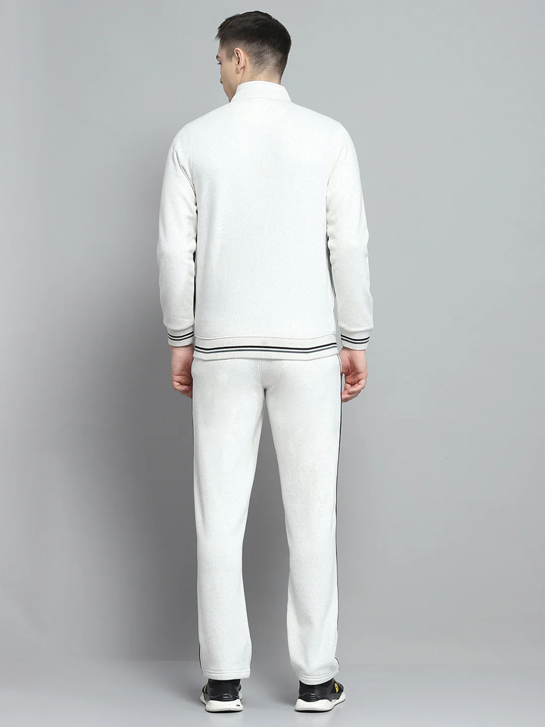 Men White Printed Mock Neck Full Sleeve Winter Tracksuit - Image 5