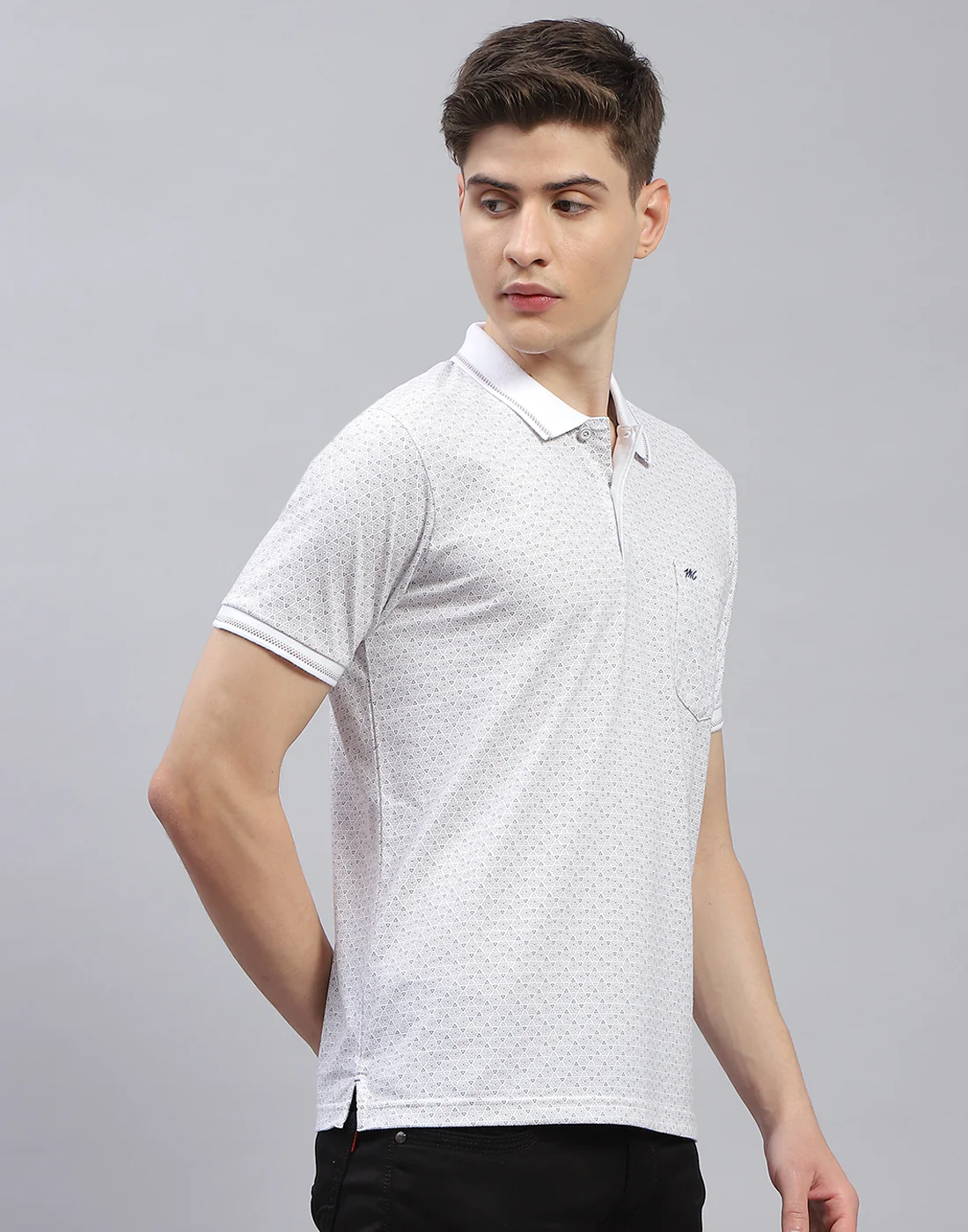 Men White Printed Polo Collar Half Sleeve T-Shirt - Image 5