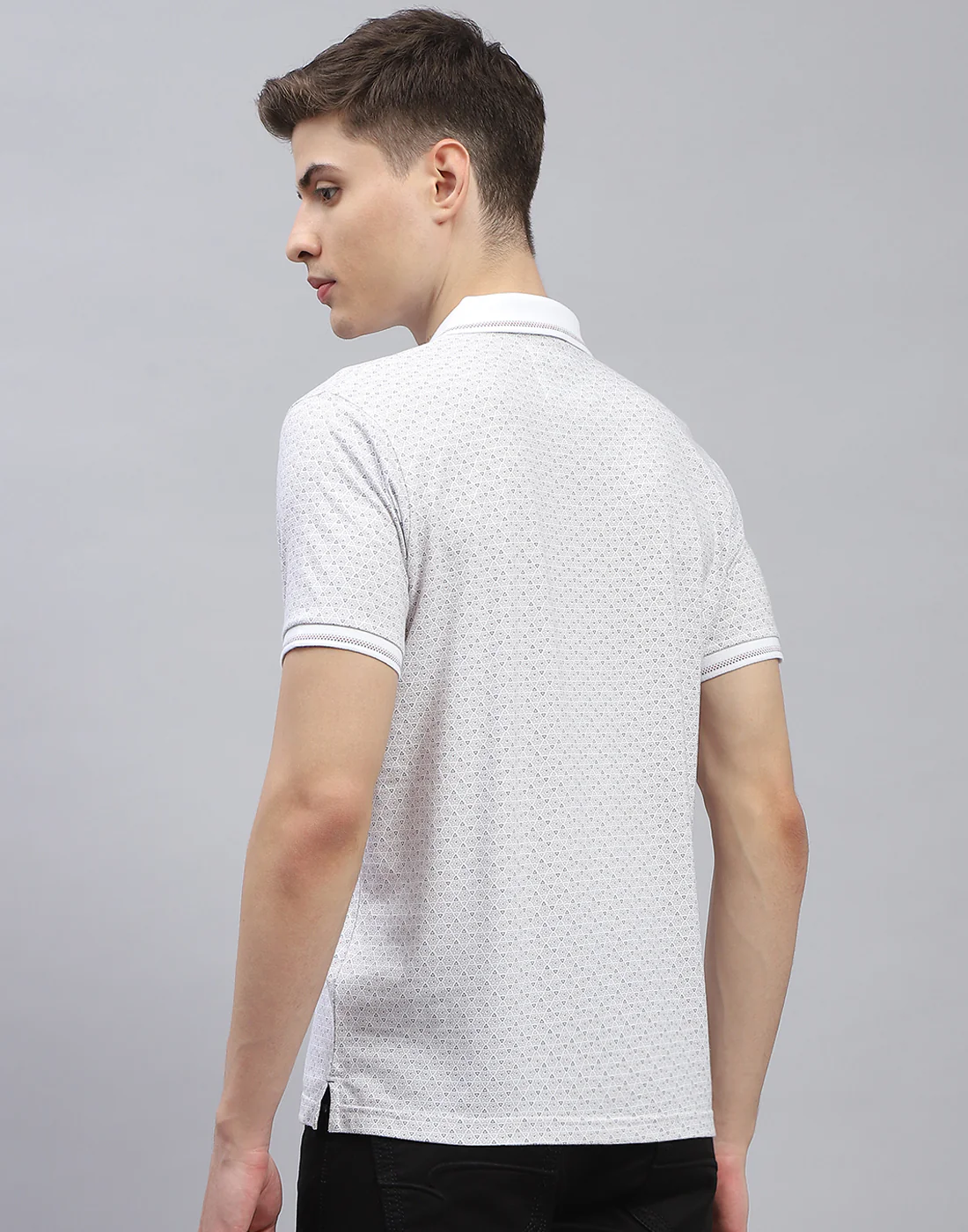 Men White Printed Polo Collar Half Sleeve T-Shirt - Image 6