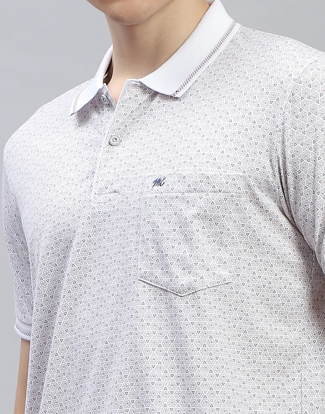 Men White Printed Polo Collar Half Sleeve T-Shirt - Image 7