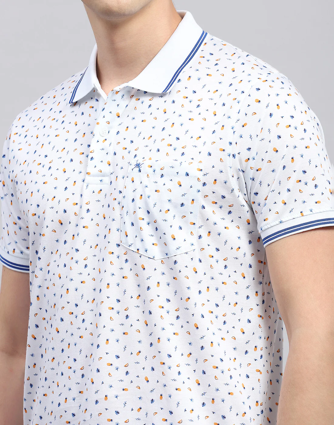 Men White Printed Polo Collar Half Sleeve T-Shirt - Image 6