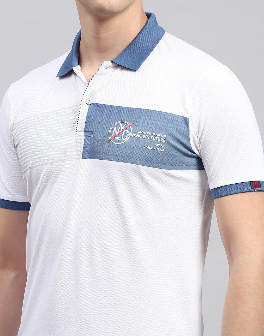 Men White Printed Polo Collar Half Sleeve T-Shirt - Image 6