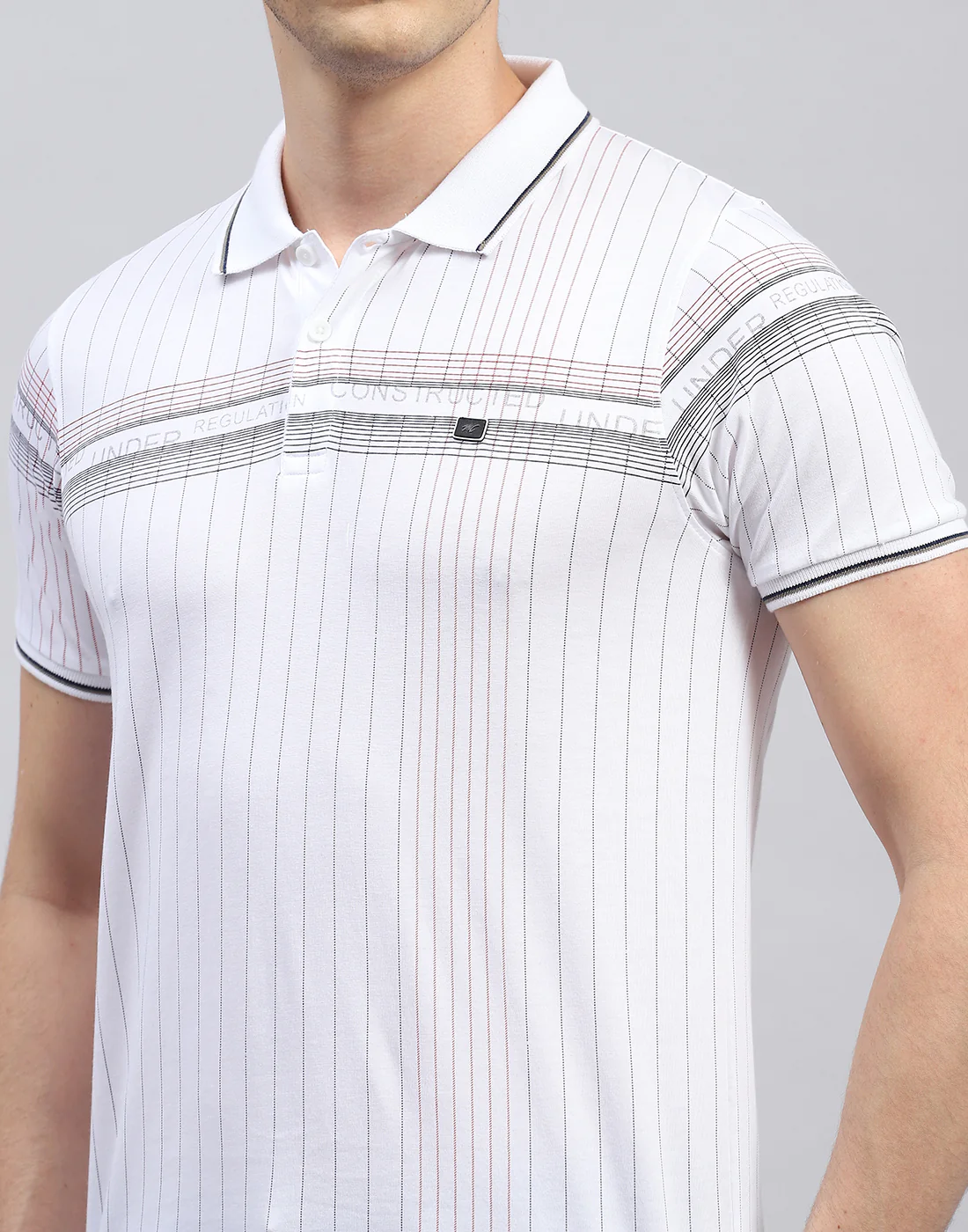 Men White Printed Polo Collar Half Sleeve T-Shirt - Image 6