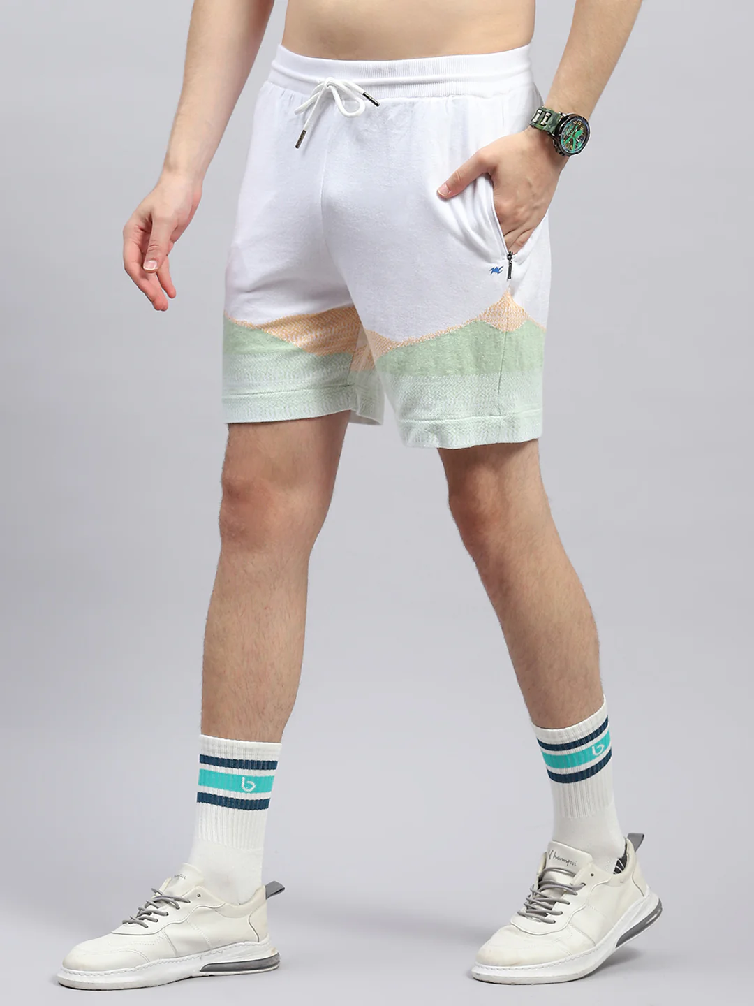 Men White Printed Regular Fit Bermuda Set - Image 7