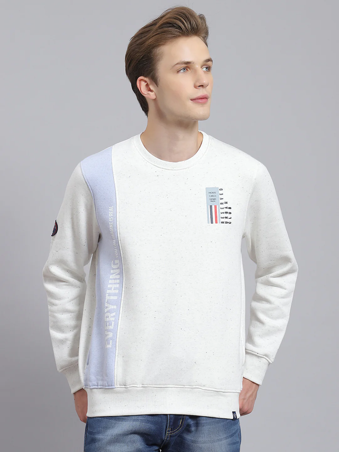 Men White Printed Round Neck Full Sleeve Sweatshirt - Image 2