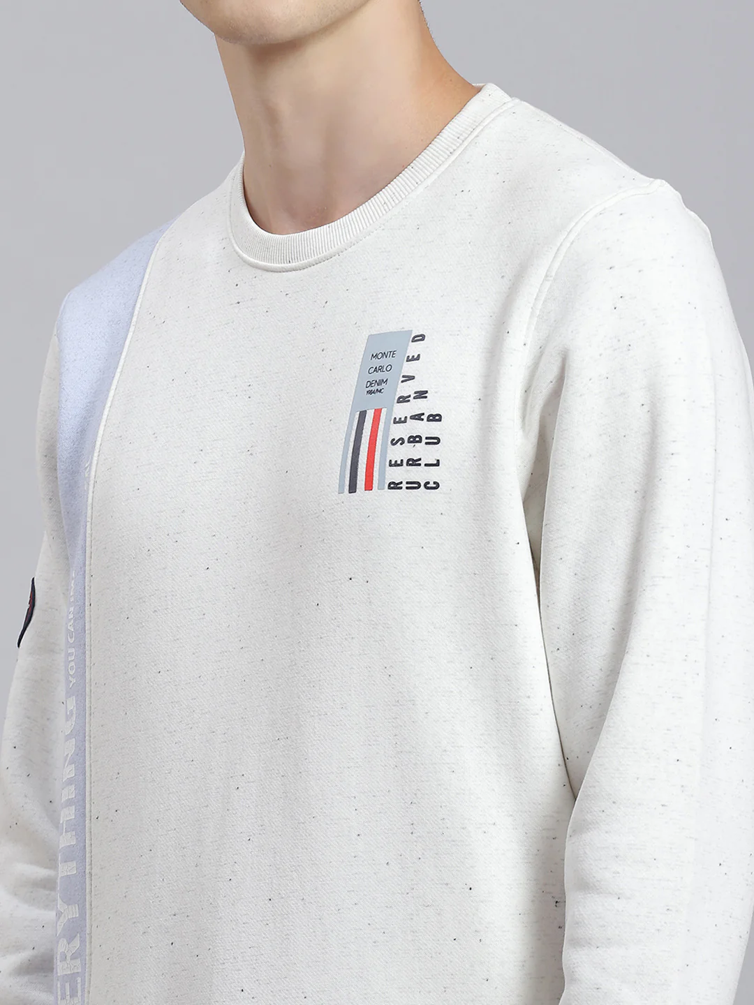 Men White Printed Round Neck Full Sleeve Sweatshirt - Image 7