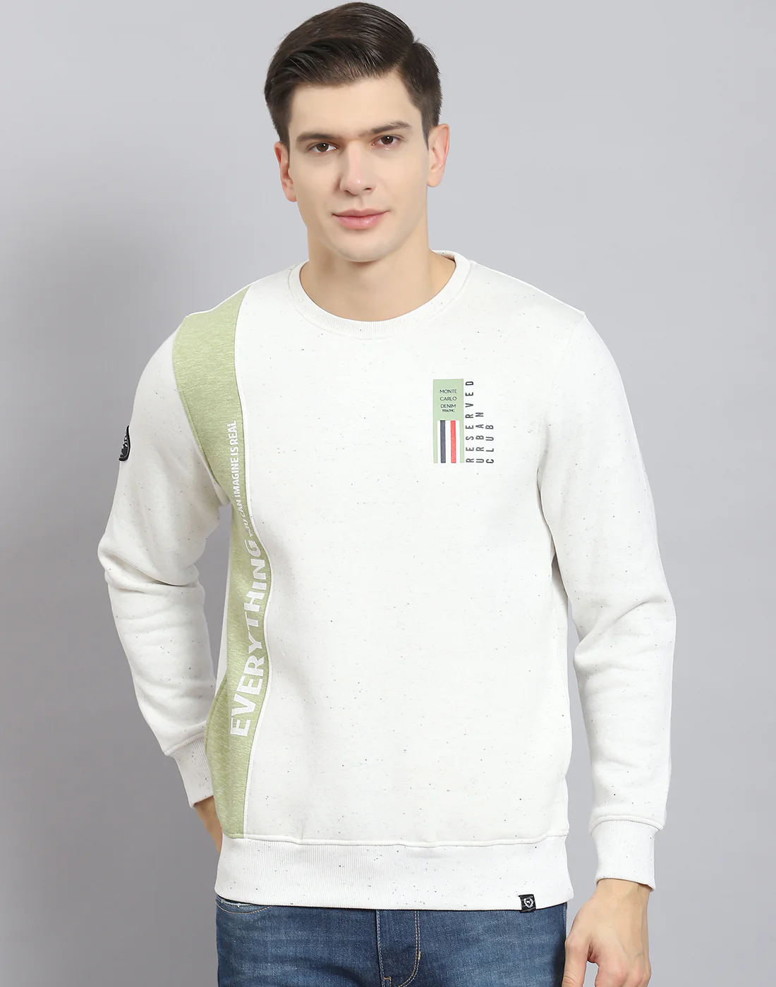Men White Printed Round Neck Full Sleeve Sweatshirt - Image 3