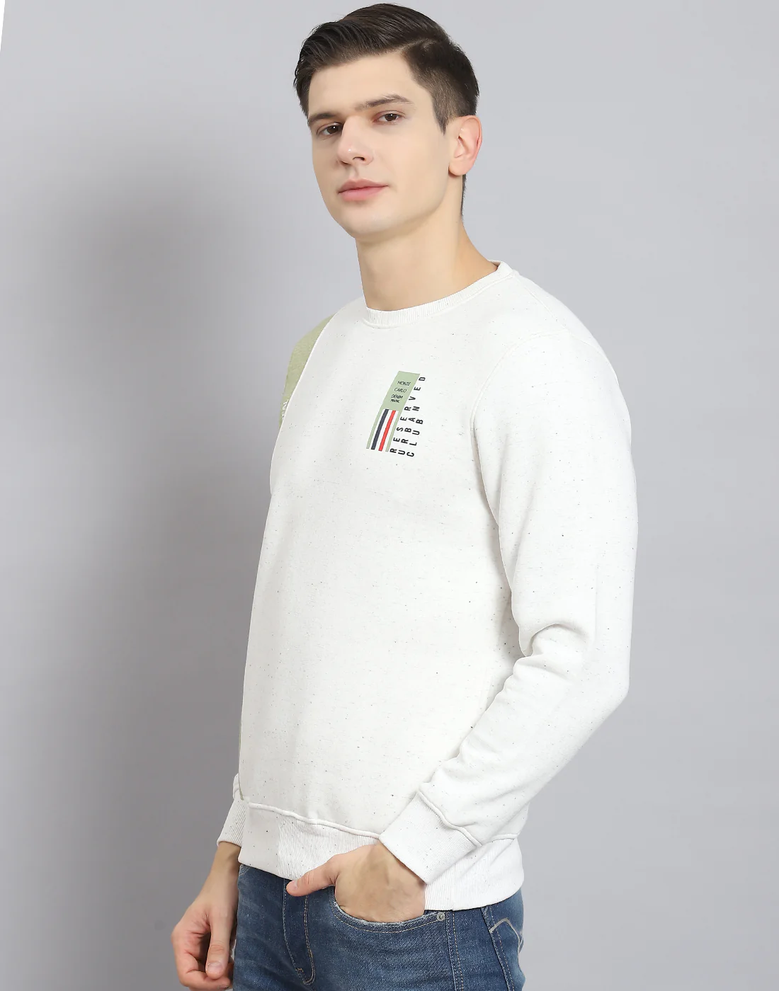 Men White Printed Round Neck Full Sleeve Sweatshirt - Image 4
