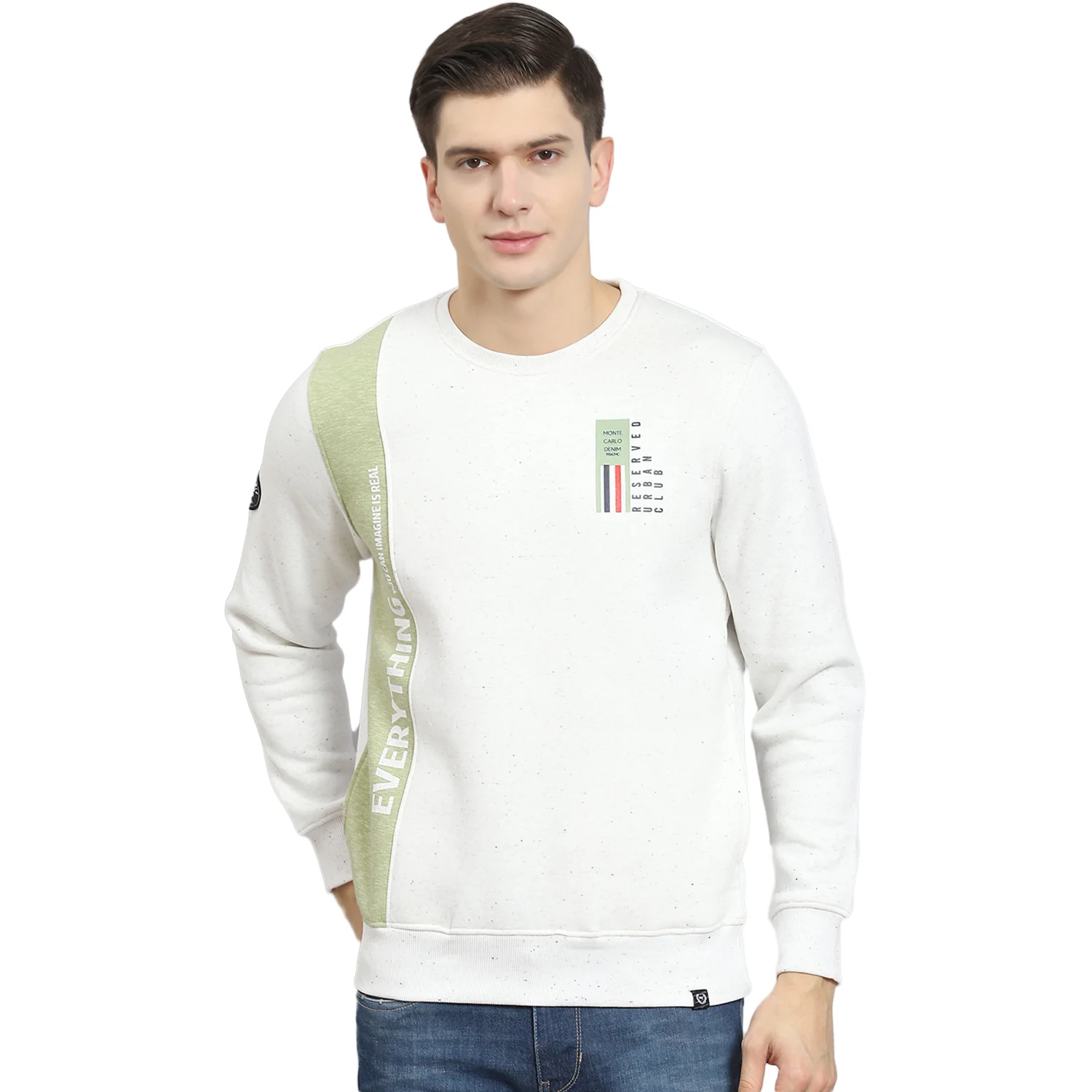 Men White Printed Round Neck Full Sleeve Sweatshirt - Image 5