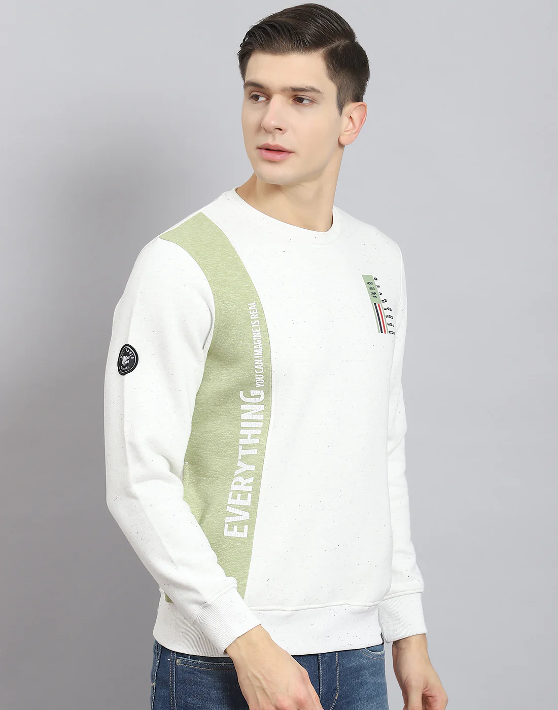 Men White Printed Round Neck Full Sleeve Sweatshirt - Image 6
