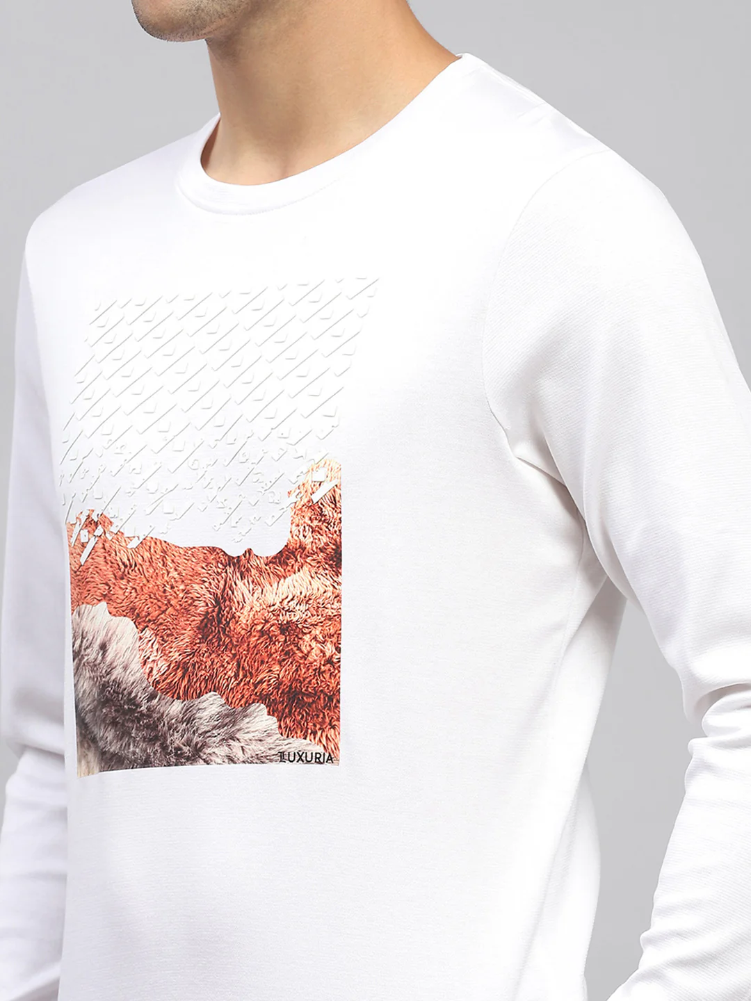 Men White Printed Round Neck Full Sleeve Sweatshirt - Image 6