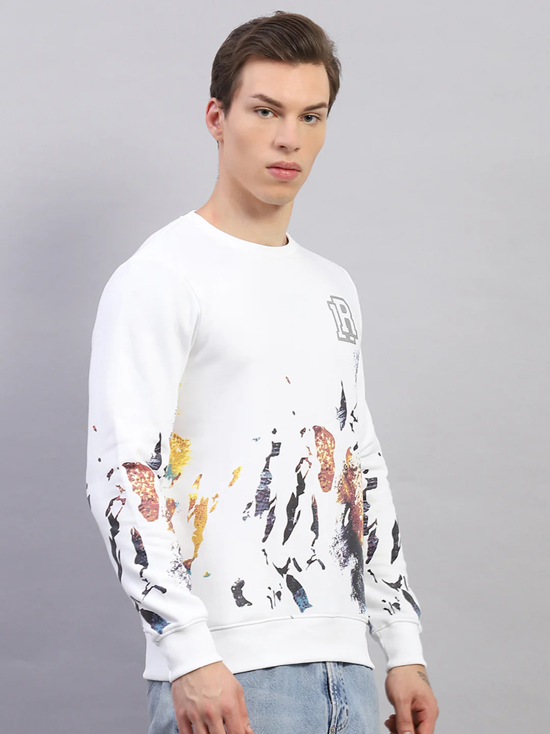 Rock.it Men White Printed Round Neck Full Sleeve Sweatshirt - Image 4