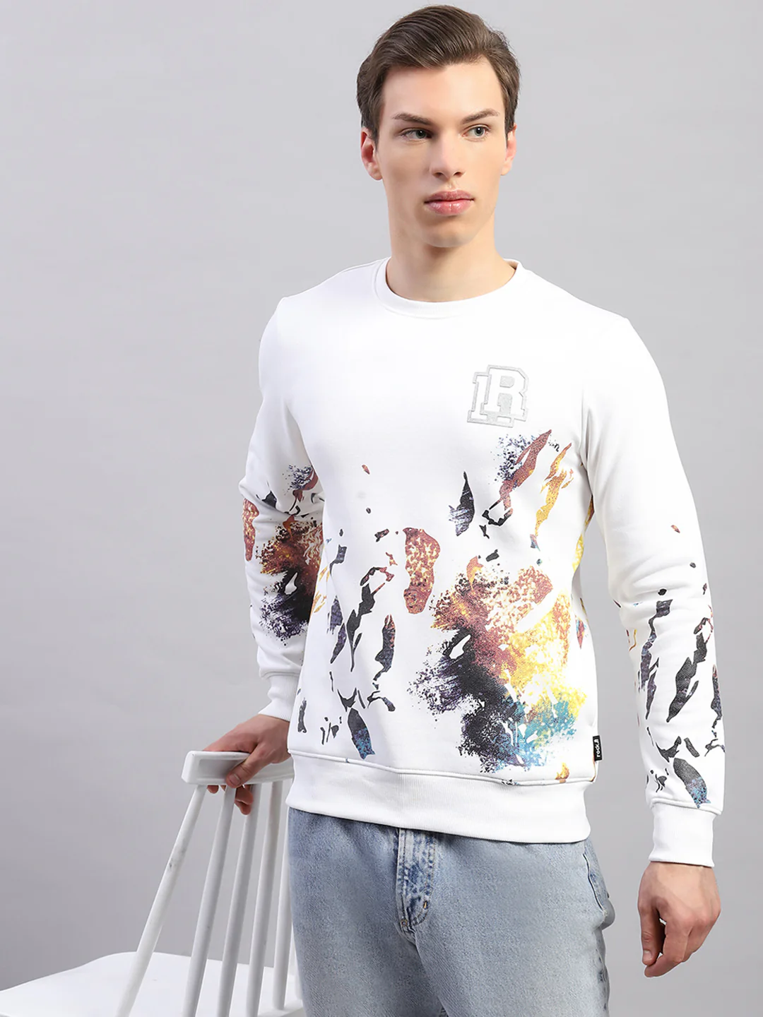 Rock.it Men White Printed Round Neck Full Sleeve Sweatshirt - Image 6