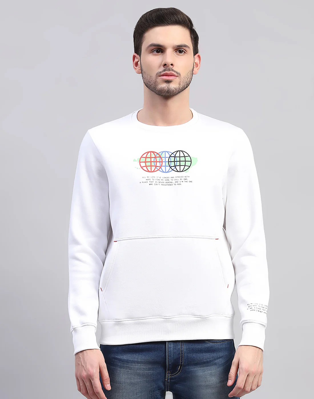 Rock.it Men White Printed Round Neck Full Sleeve Sweatshirt - Image 2