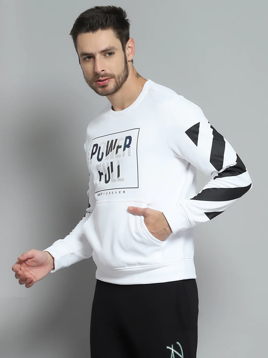 Rock.it Men White Printed Round Neck Full Sleeve Sweatshirt - Image 3