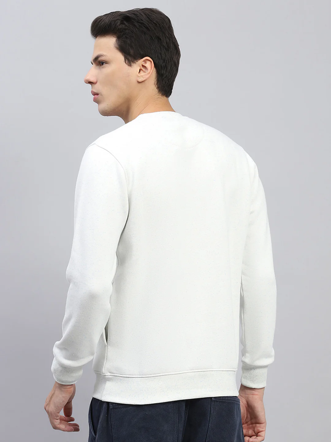 Men White Printed Round Neck Full Sleeve Sweatshirt - Image 5