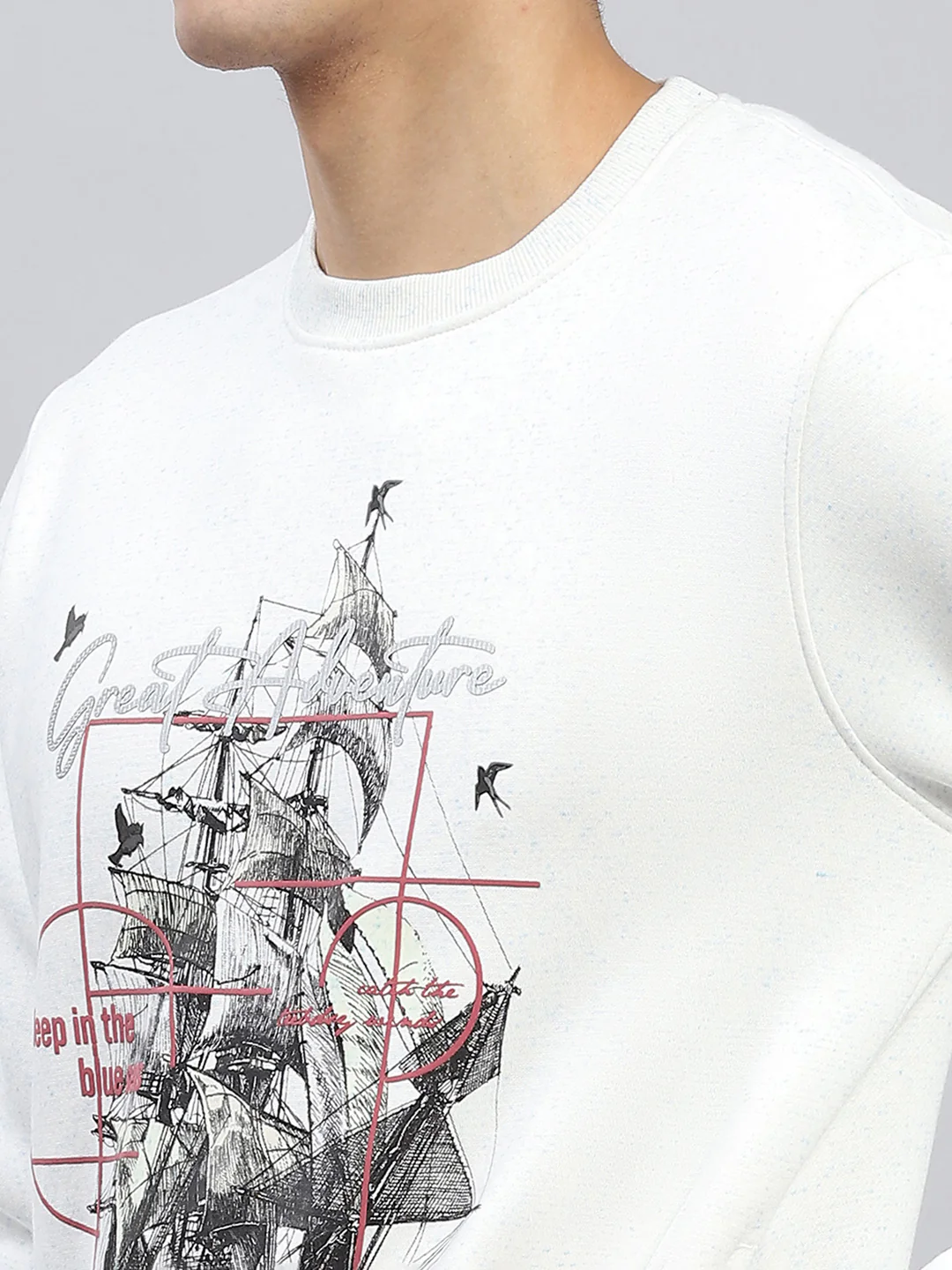 Men White Printed Round Neck Full Sleeve Sweatshirt - Image 6
