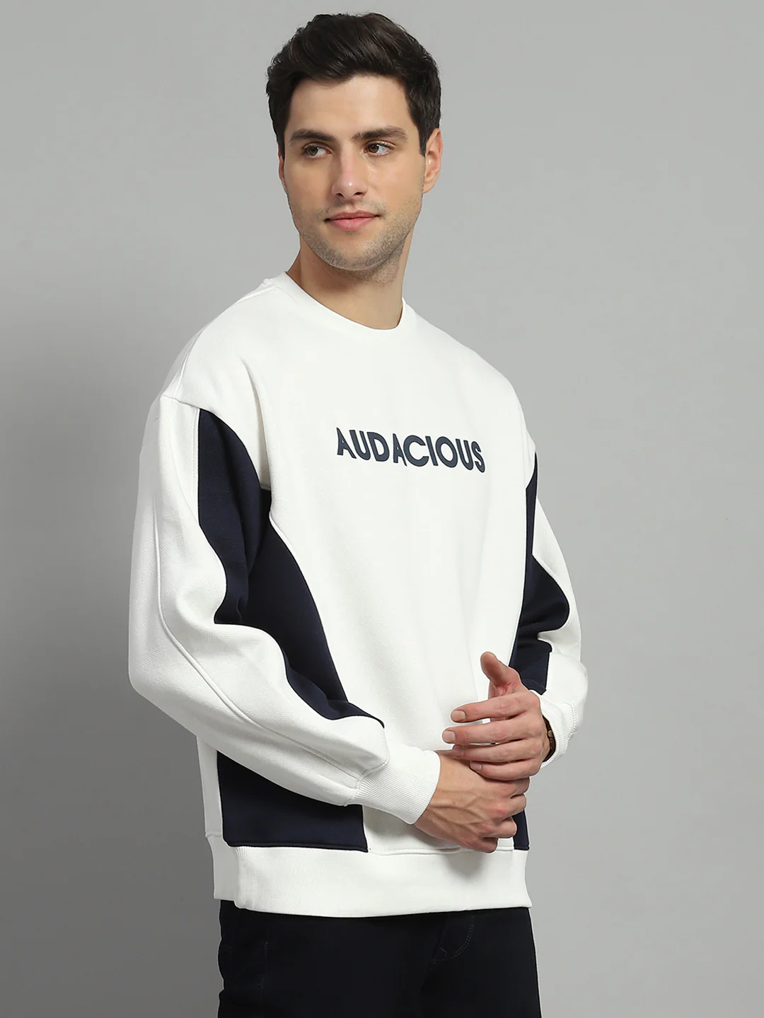Men White Printed Round Neck Full Sleeve Sweatshirt - Image 4