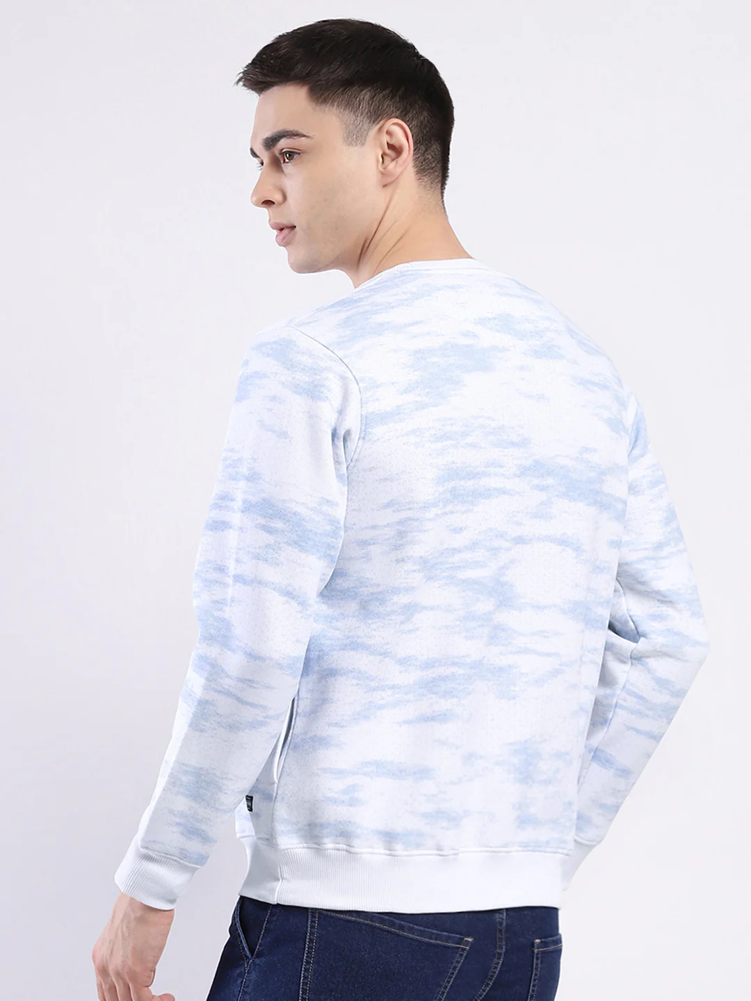 Men White Printed Round Neck Full Sleeve Sweatshirt - Image 5