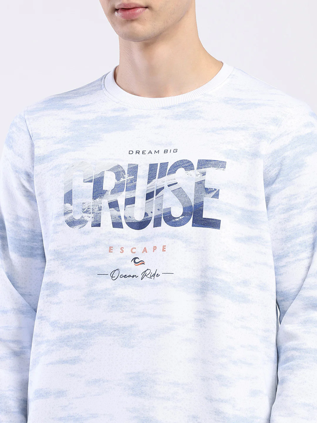 Men White Printed Round Neck Full Sleeve Sweatshirt - Image 6