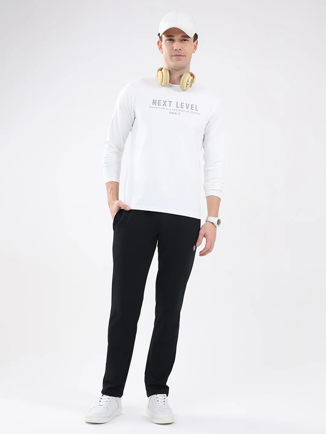 Rock.it Men White Printed Round Neck Full Sleeve Winter T-Shirt - Image 2