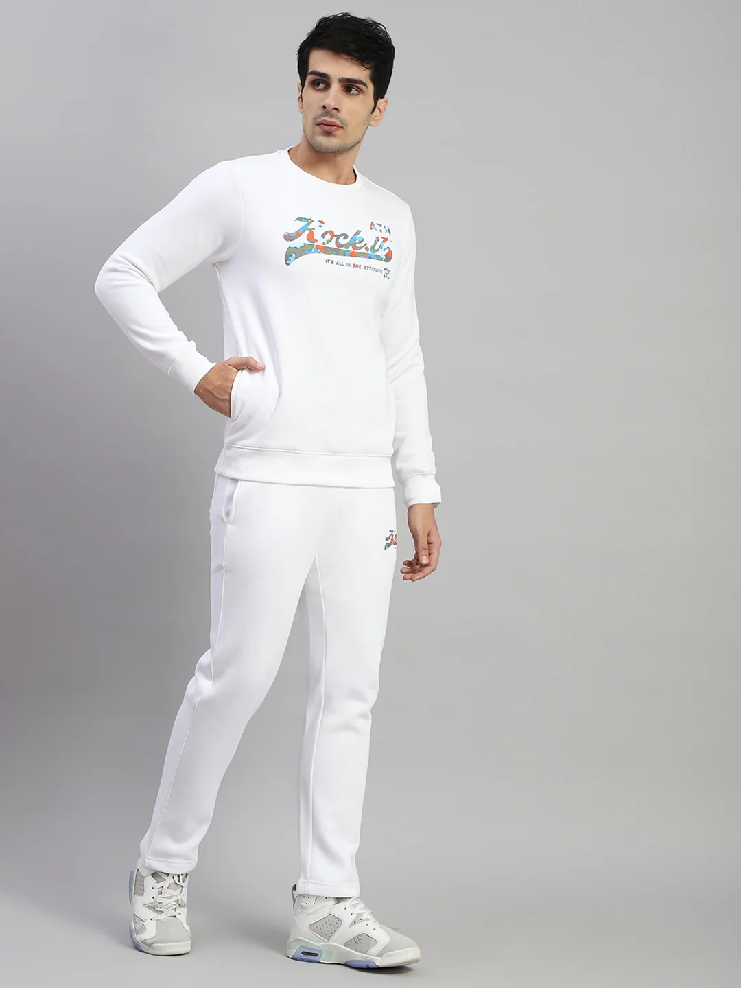 Rock.it Men White Printed Round Neck Full Sleeve Winter Tracksuit - Image 4