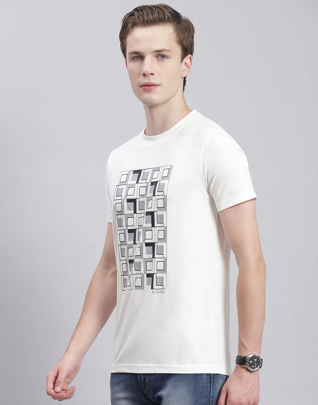 Men White Printed Round Neck Half Sleeve T-Shirt - Image 3