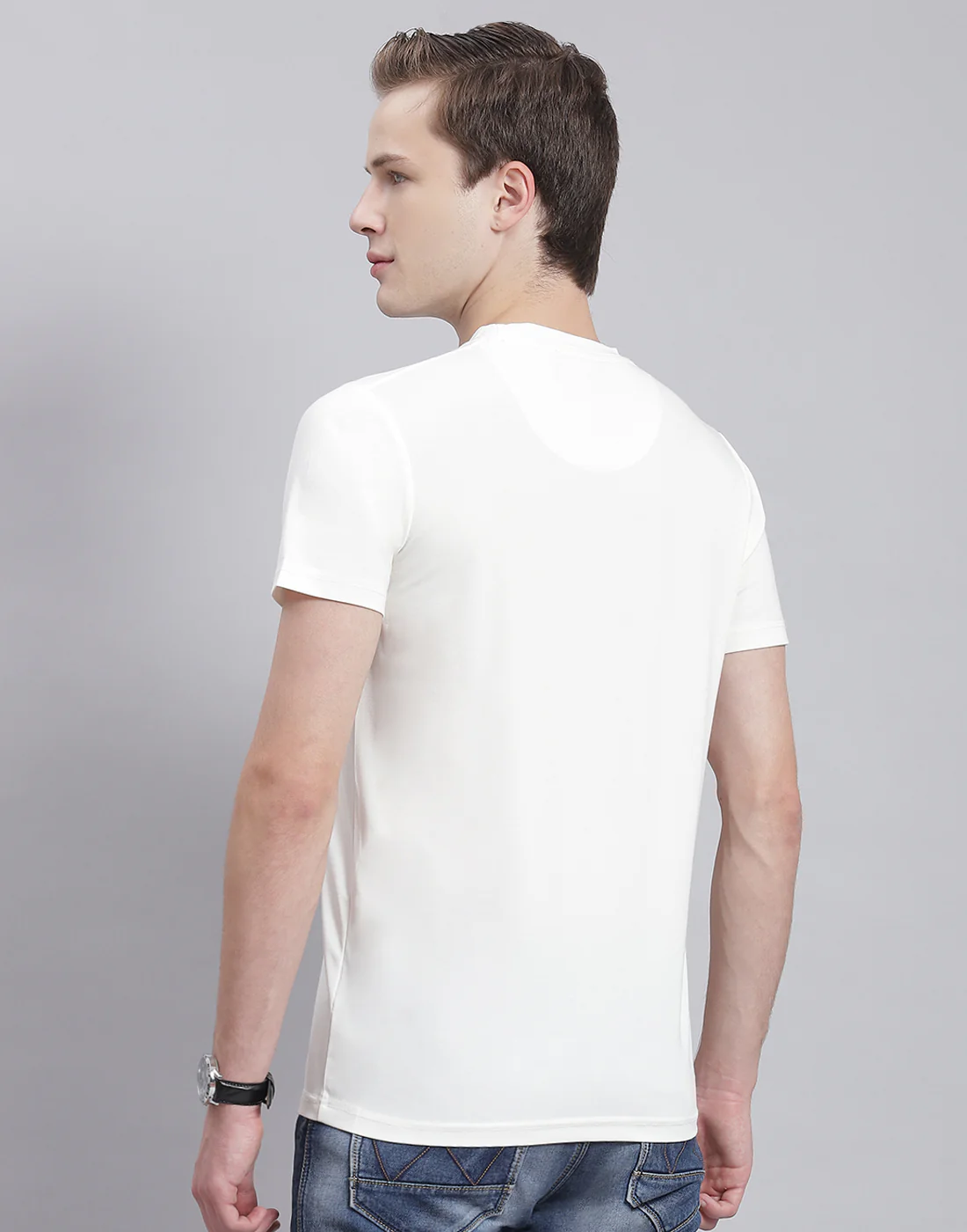 Men White Printed Round Neck Half Sleeve T-Shirt - Image 5