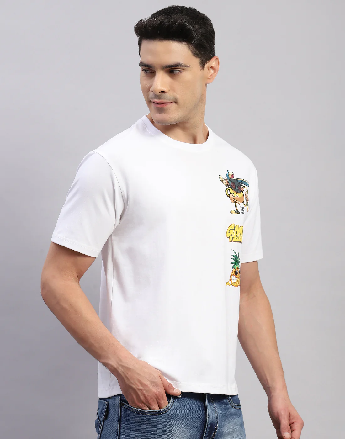 Rock.it Men White Printed Round Neck Half Sleeve T-Shirt - Image 4