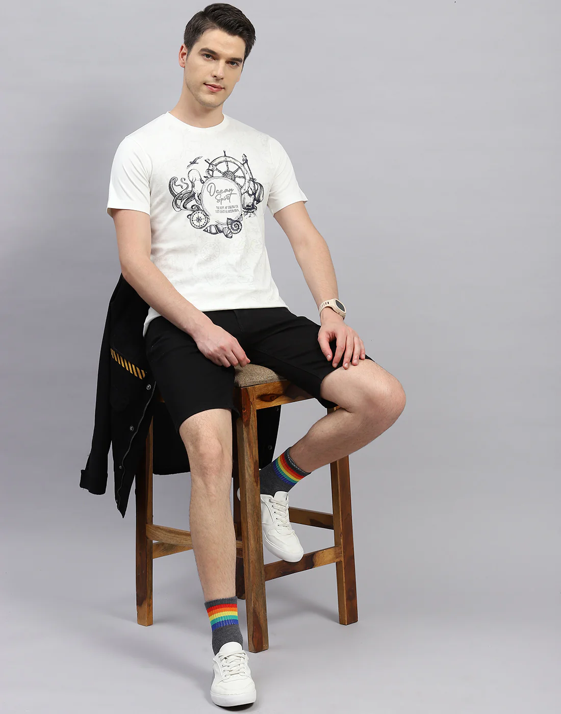 Men White Printed Round Neck Half Sleeve T-Shirt - Image 2